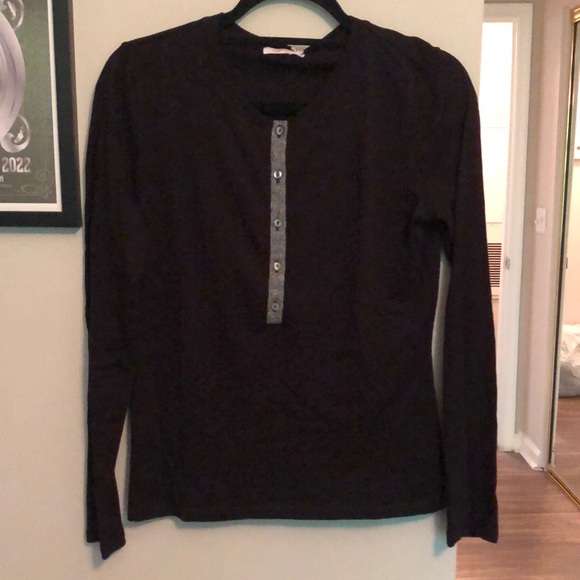 Goldie Metallic Placket Long Sleeve Henley Tee - Picture 2 of 8